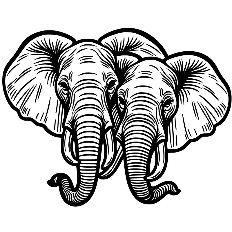 two african  elephant heads