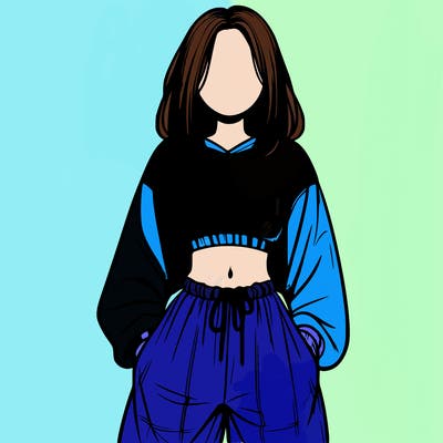 realistic girl faceless with baggy pants and a crop top