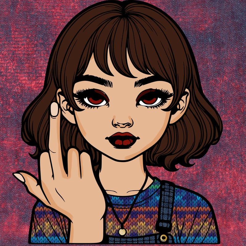 realistic girl sticking up the middle finger