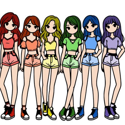 a group of girls wearing crop tops and shorts