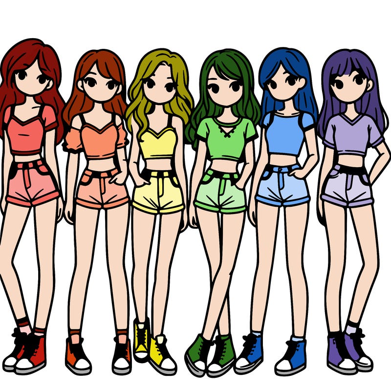 a group of girls wearing crop tops and shorts