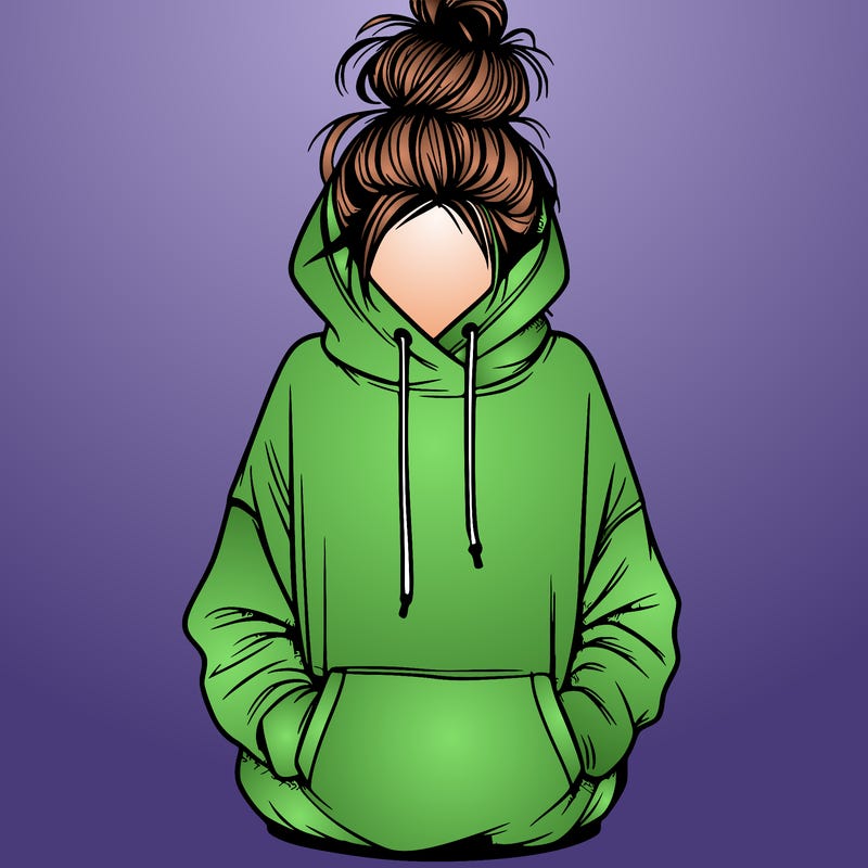 girl with messy bun and an oversized hoodie