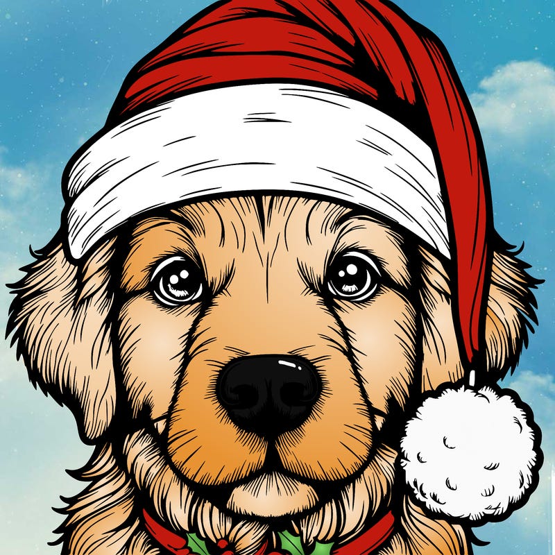 realistic dog with a christmas hat
