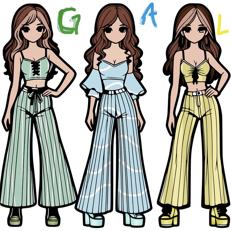 girls with flare pants and crop tops realistic