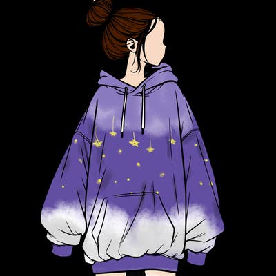 realistic girl with a oversized sweatshirt on and a bun