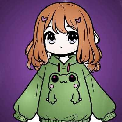 girl wearing frogging sweatshirt