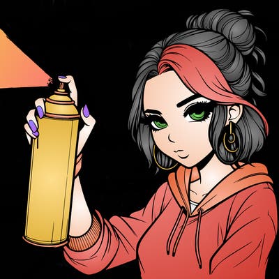 a realistic girl spray painting