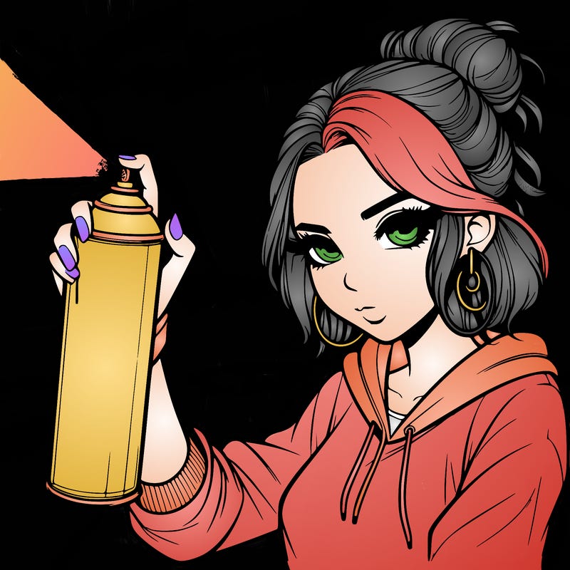 a realistic girl spray painting