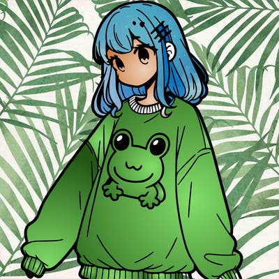 girl wearing frogging sweatshirt