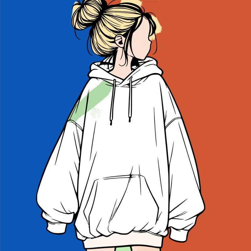 realistic girl with a oversized sweatshirt on and a bun