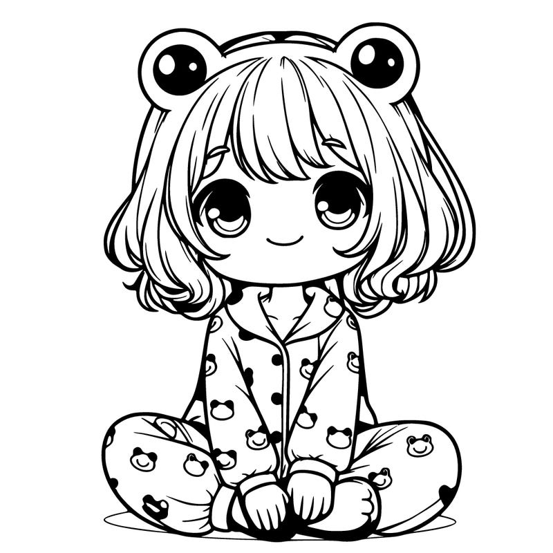 cute realistic girl wearing froggy pajamas