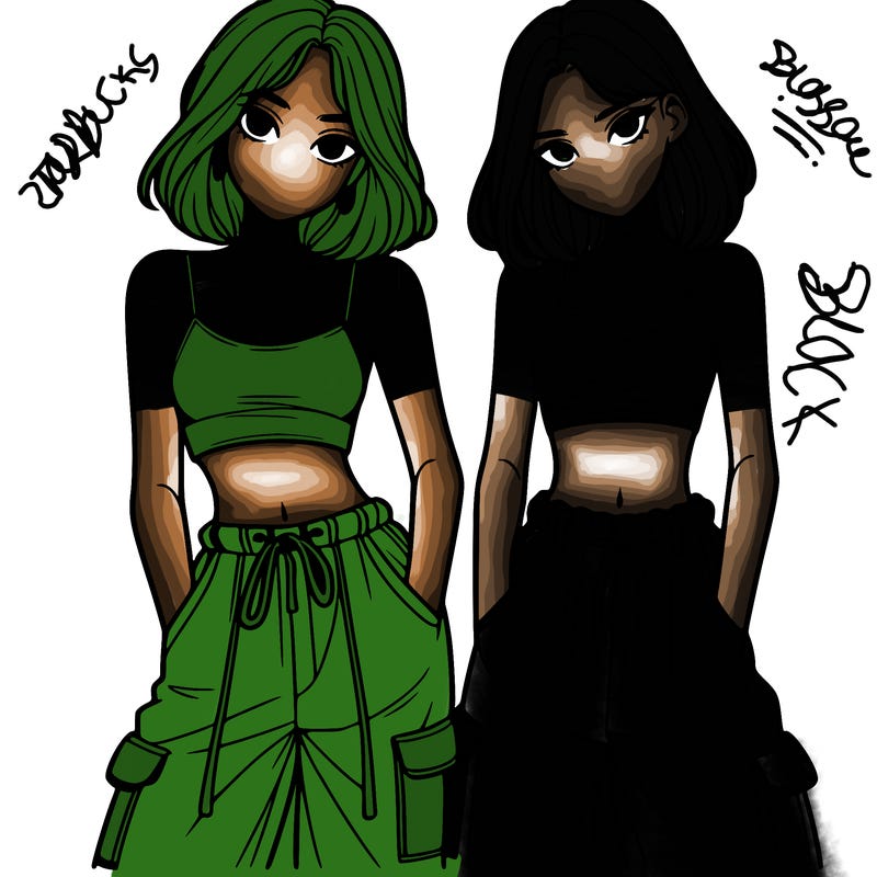 two girls with crop top with baggy pants