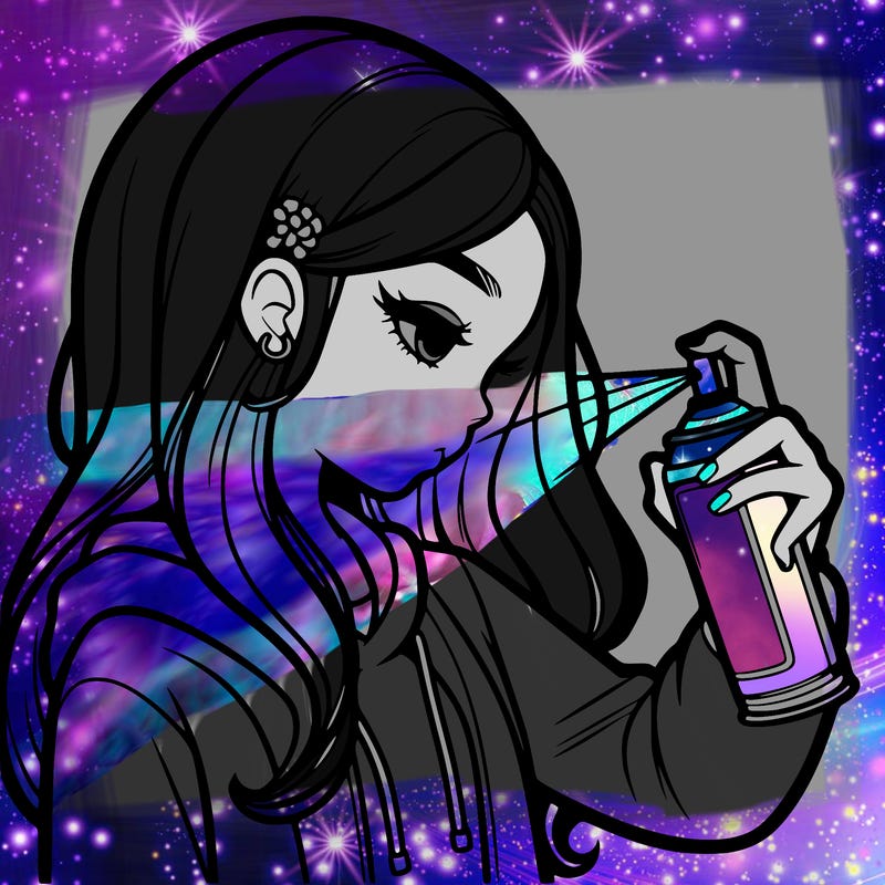 a realistic girl spray painting