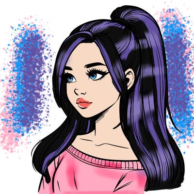 realistic girl with a high ponytail