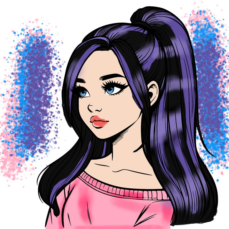 realistic girl with a high ponytail