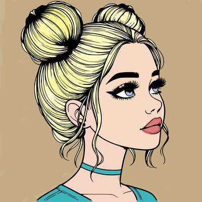 realistic girl with buns on the top of her head