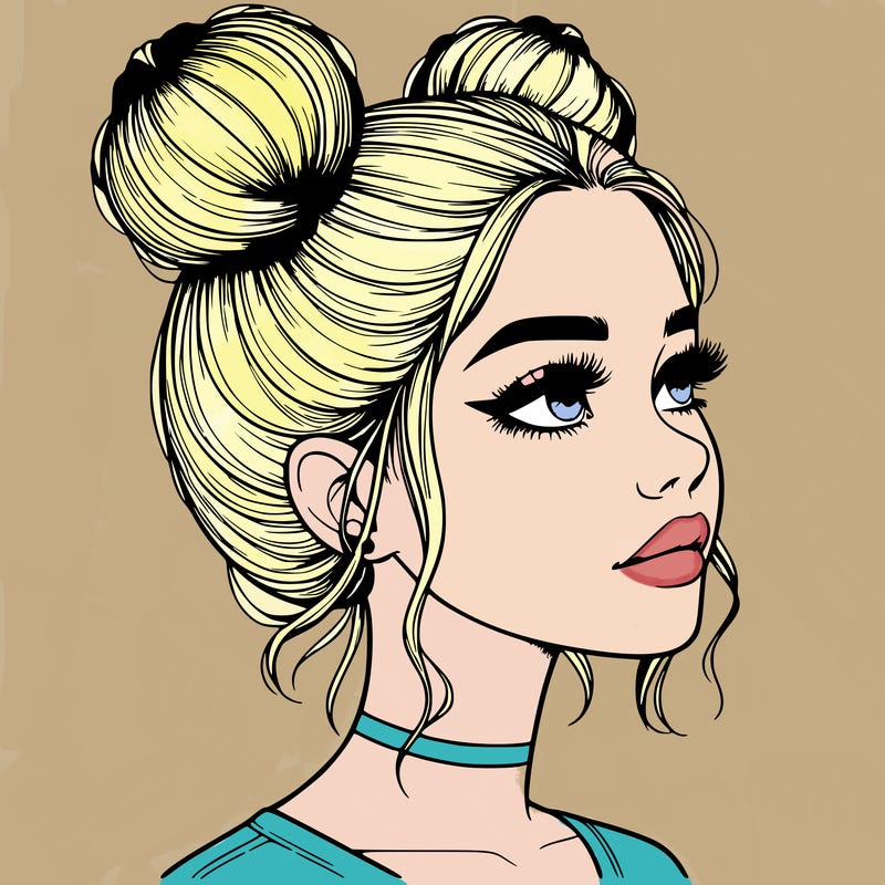 realistic girl with buns on the top of her head
