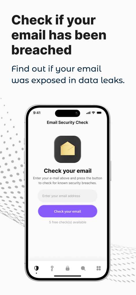 Interface de l'application mobile InvisiCheck pour vérifier si une adresse e-mail a été compromise dans une violation de données.