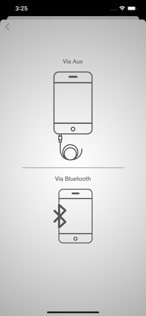 Megaphone! - Megaphone-App-Bildschirm mit Verbindungsoptionen über Aux und Bluetooth