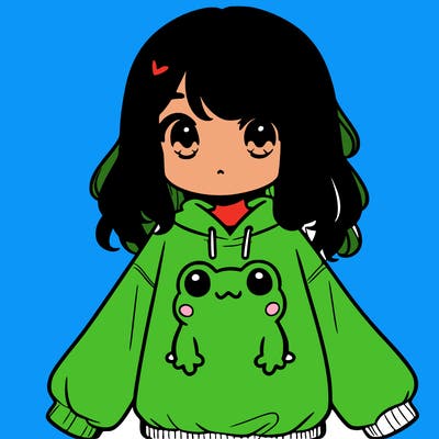 girl wearing frogging sweatshirt