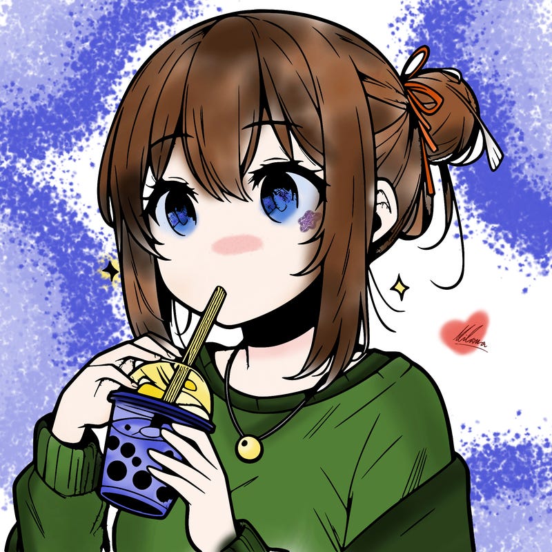 manga character drinking boba