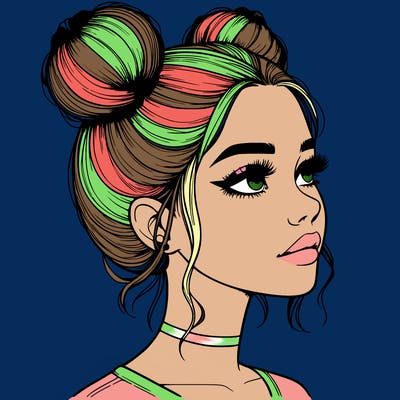 realistic girl with buns on the top of her head