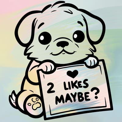 a puppy holding a sign that says 2 likes maybe?