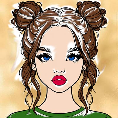 realistic girl with two buns in hair and lips