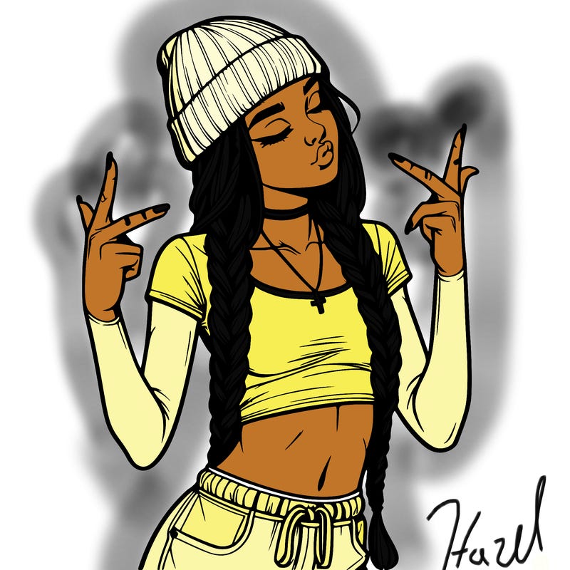 realistic teenage girl with braids and a beanie and crop top doing 🫶🏼