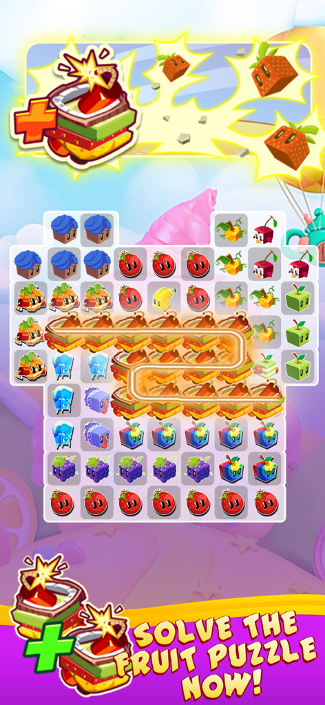 Juice Cubes match 3 fruit puzzle gameplay with explosive combos