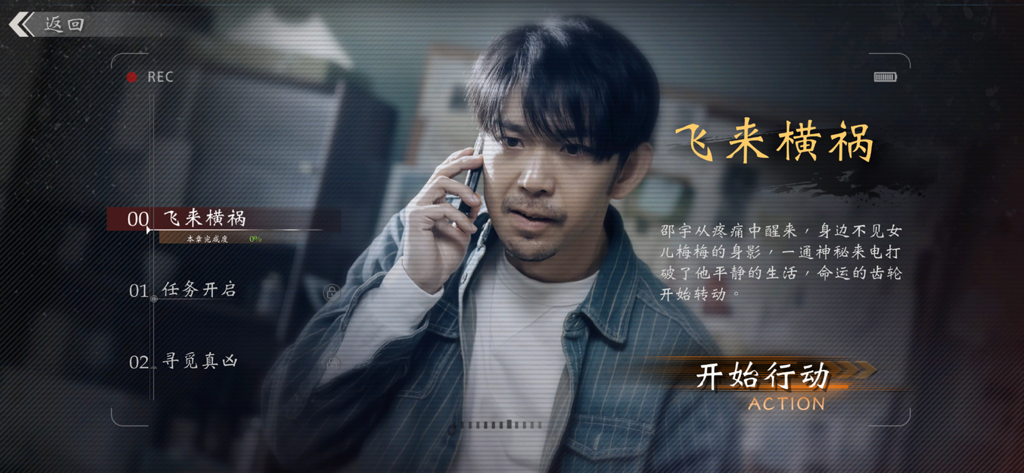 极速营救 - Chapter selection menu of Speed Rescue game featuring the protagonist on a phone call