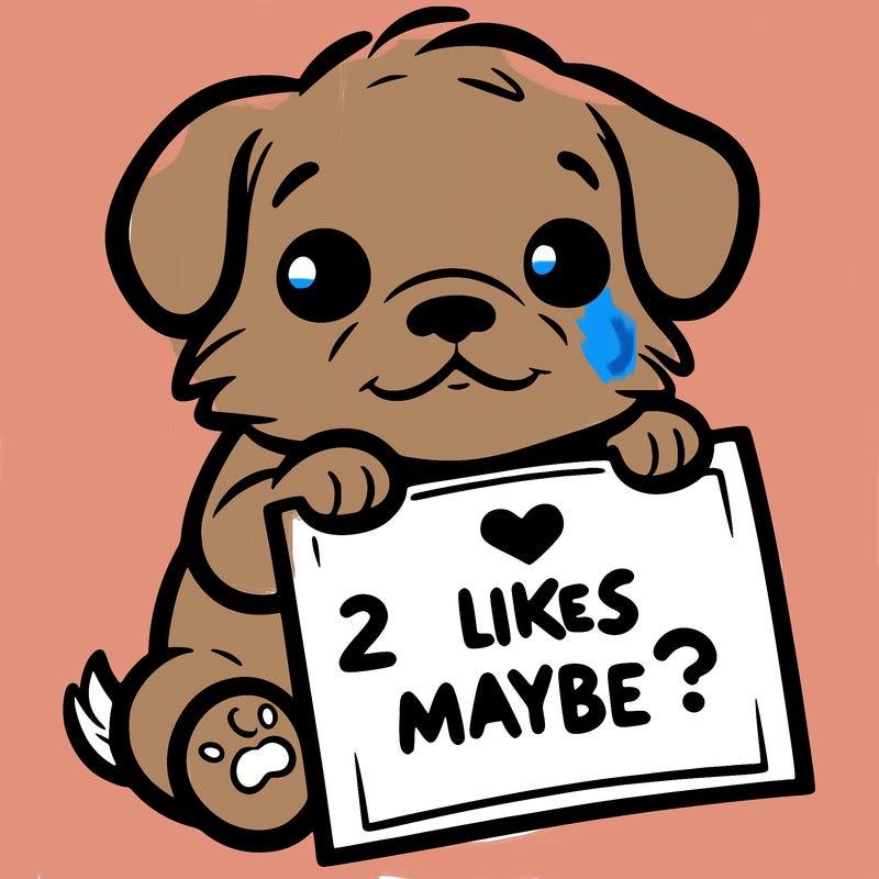 a puppy holding a sign that says 2 likes maybe?