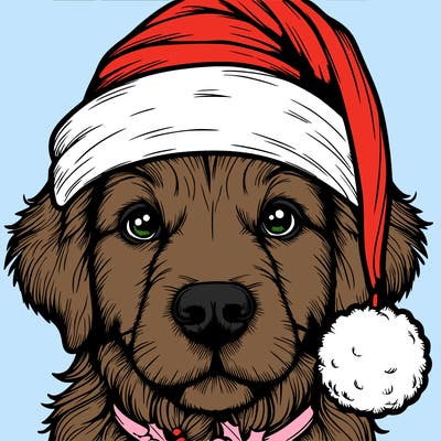 realistic dog with a christmas hat