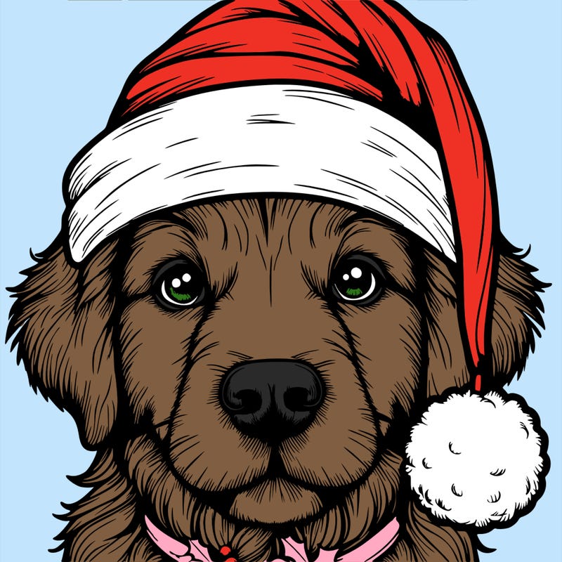 realistic dog with a christmas hat