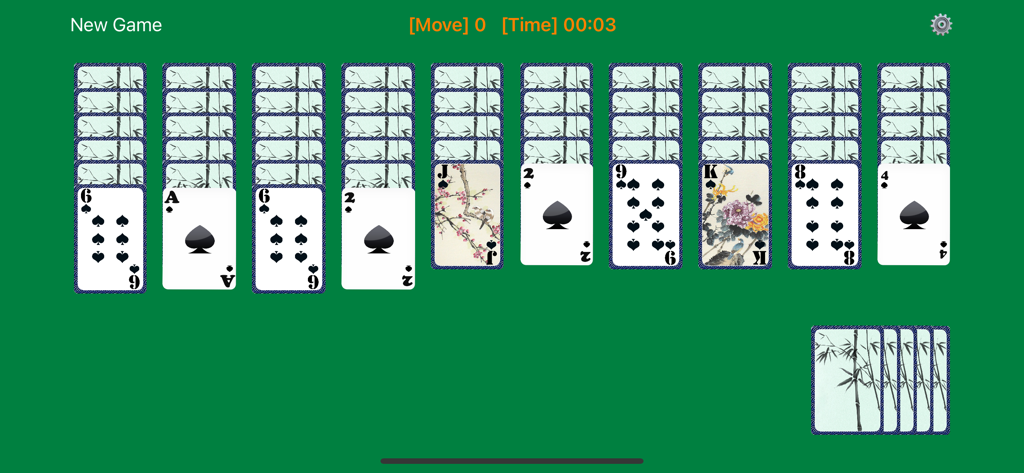 Spider.so - Classic solitaire - Klassischer Spider Solitaire Gameplay-Bildschirm mit Karten auf grünem Hintergrund ausgeteilt