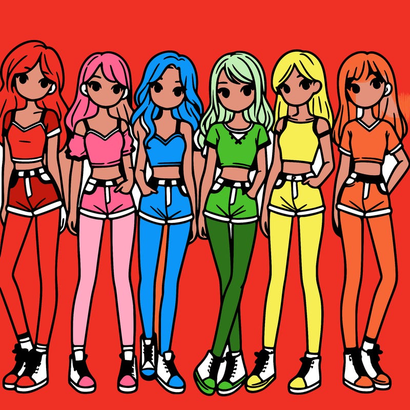 a group of girls wearing crop tops and shorts