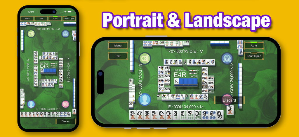 Mahjong Demon - Mahjong Demon game interface shown in both portrait and landscape screen orientations