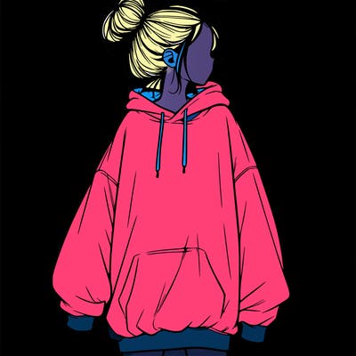 realistic girl with a oversized sweatshirt on and a bun