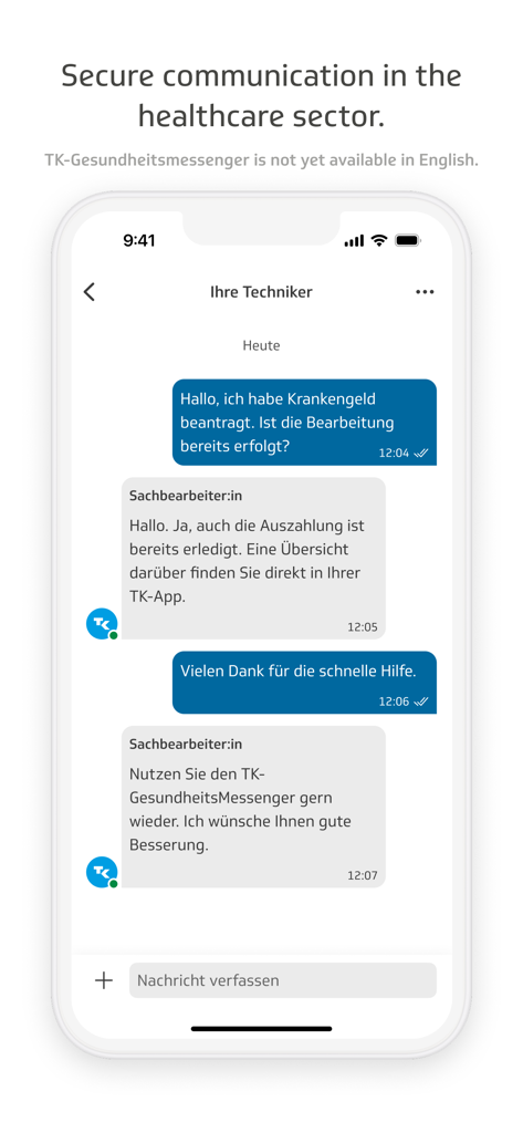 TK-App - Secure chat interface in the TK-App for healthcare communication