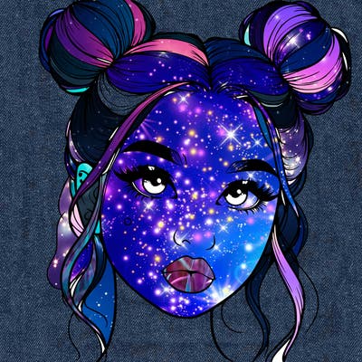 realistic girl with two buns on her hair and lips