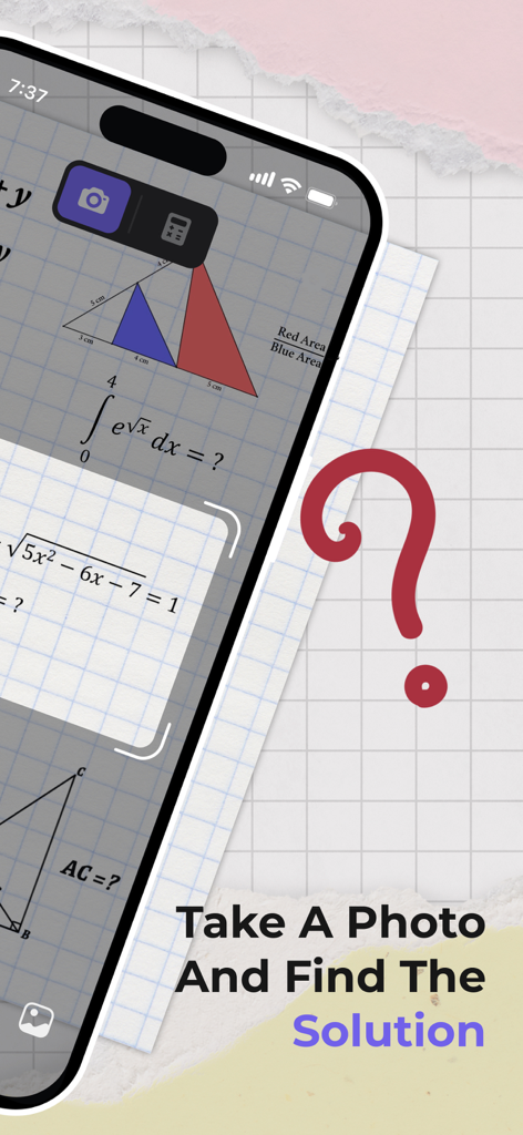 Math Solver - Homework Helper - Smartphone scanning a math homework problem to find a step by step solution using the Math Solver app.