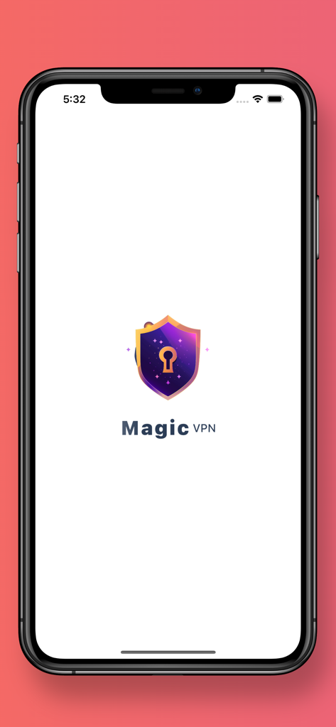 Magic VPN: Fast DNS Changer - Pantalla de bienvenida de Magic VPN con logo de escudo y ojo de cerradura