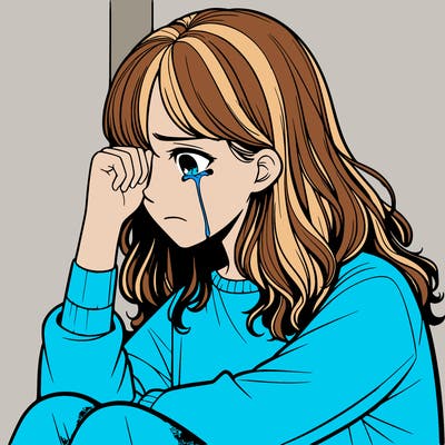 realistic girl crying in a corner