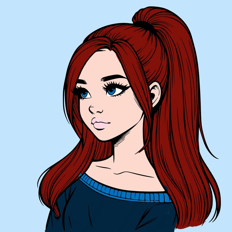 realistic girl with a high ponytail