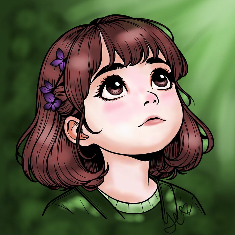 realistic girl looking up
