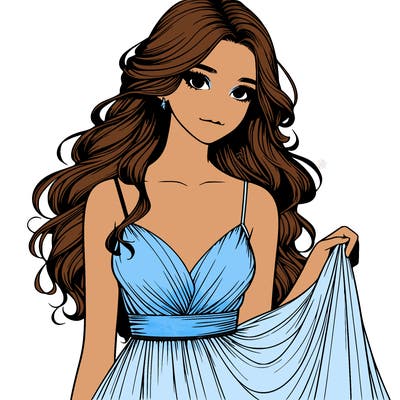 realistic girl in flowy silky prom dress