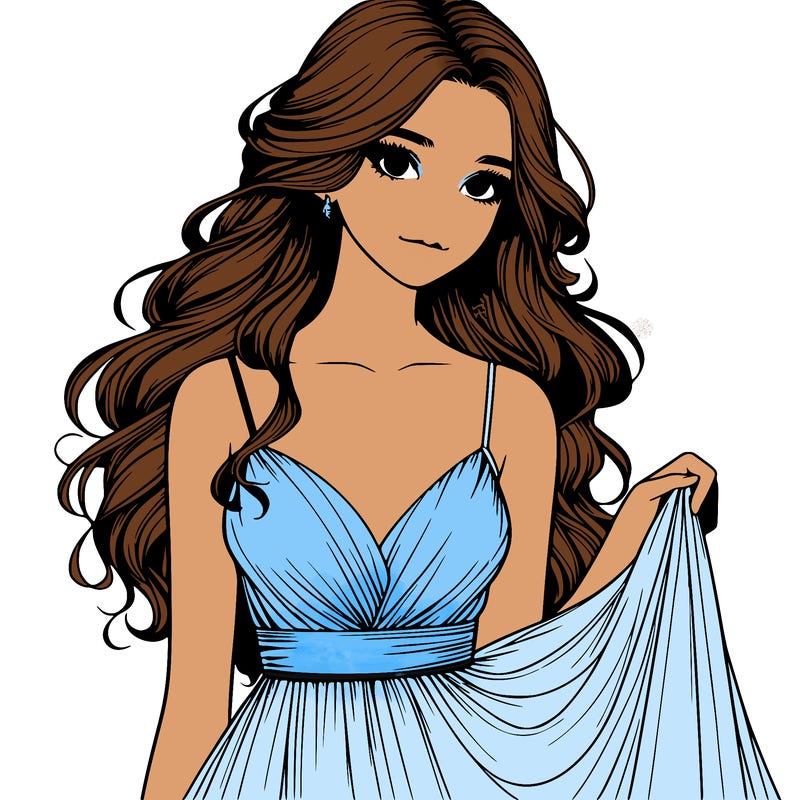 realistic girl in flowy silky prom dress