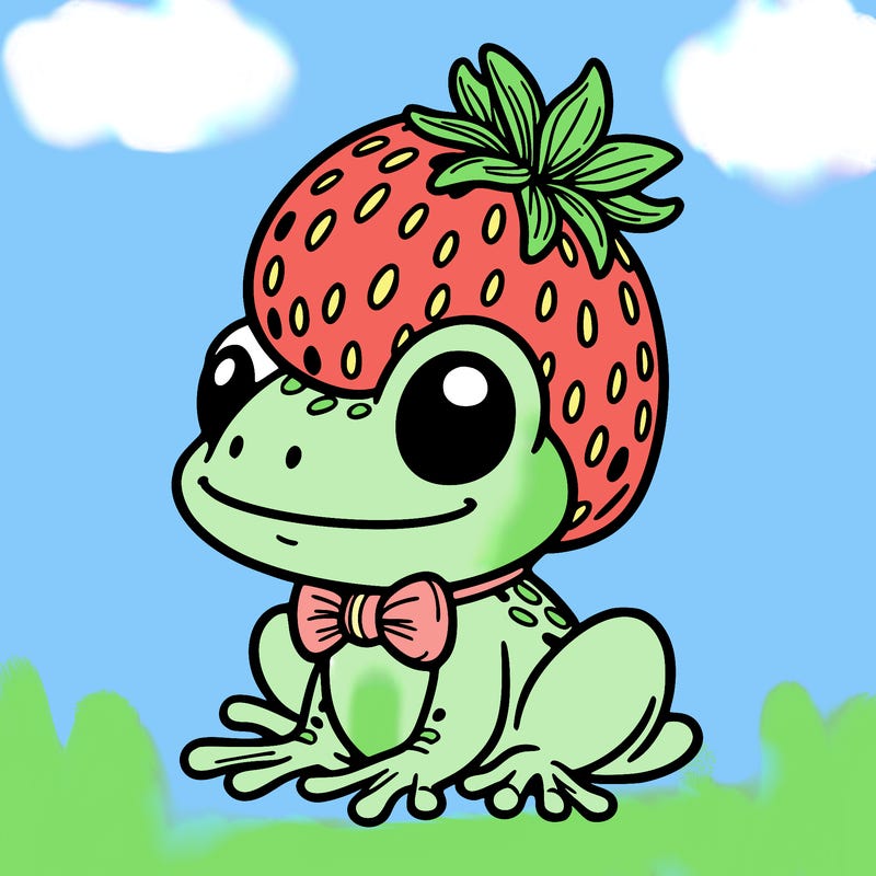 froggy with strawberry on his head