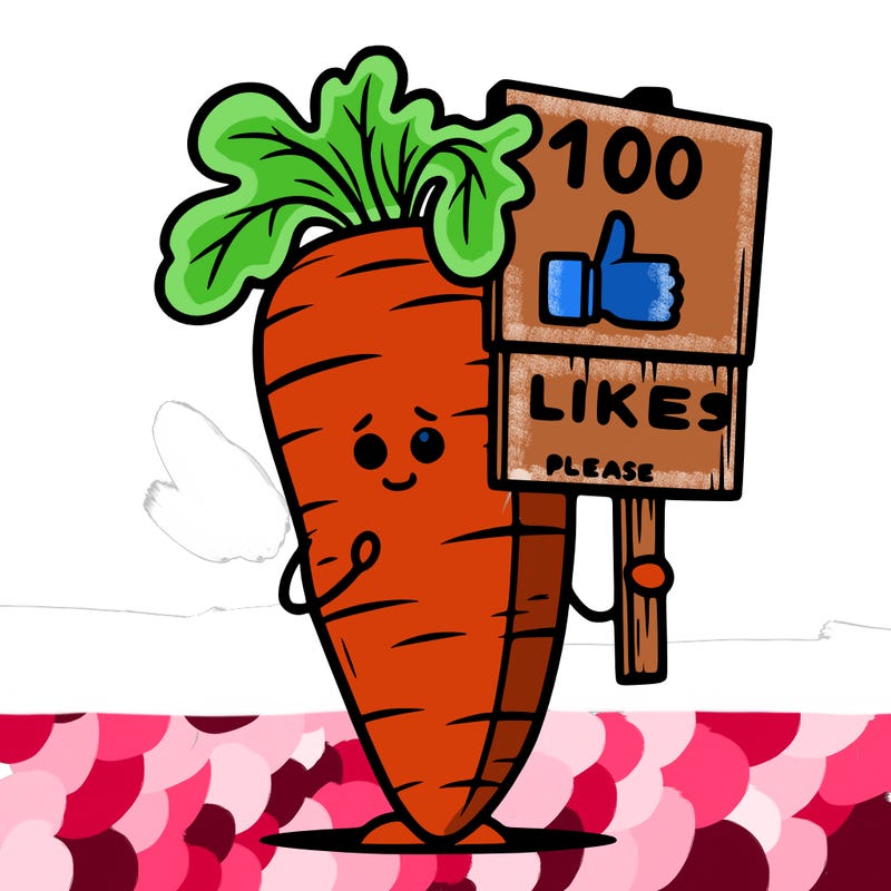 carrot hold ing sign that says 100 likes pls