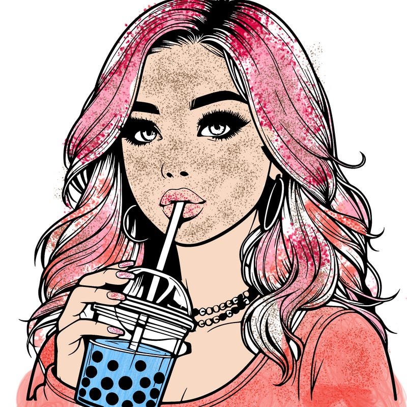 realistic girl drink a boba